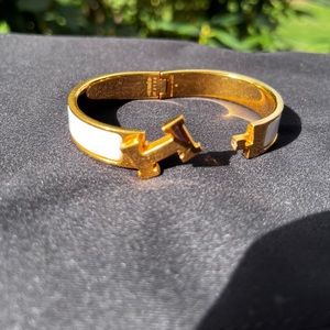 Hermes Cuff Bracelet in White and Gold